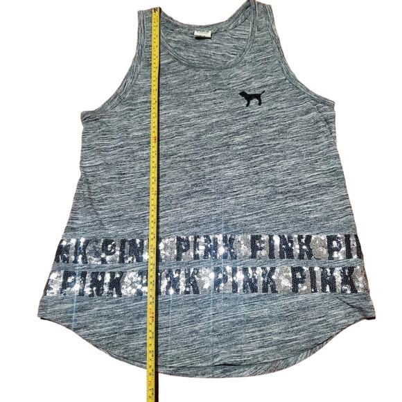 PINK Victoria's Secret Bling Sequin Grey Tank Top Logo Women's Size Medium - Picture 12 of 12
